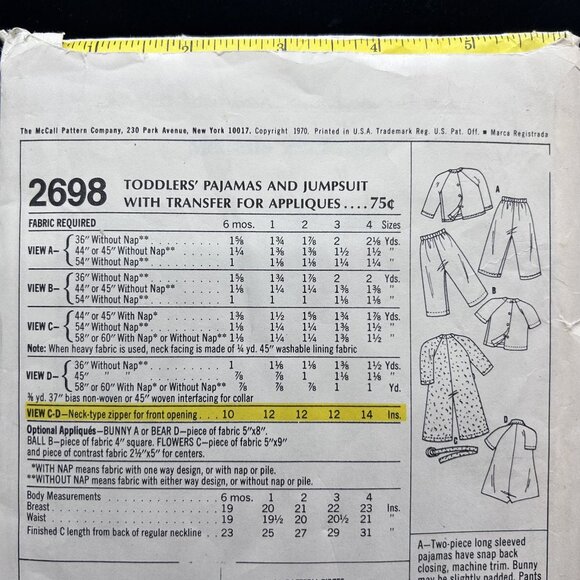McCall's 2698 “Toddlers Pajamas & Jumpsuit” (Size 4) Sewing Pattern Uncut FF - Picture 3 of 5